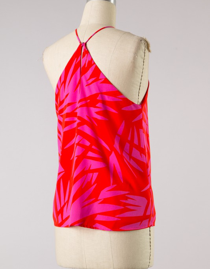 Leaf Print Halter Neck Sleeveless Top for Elegant Summer Style