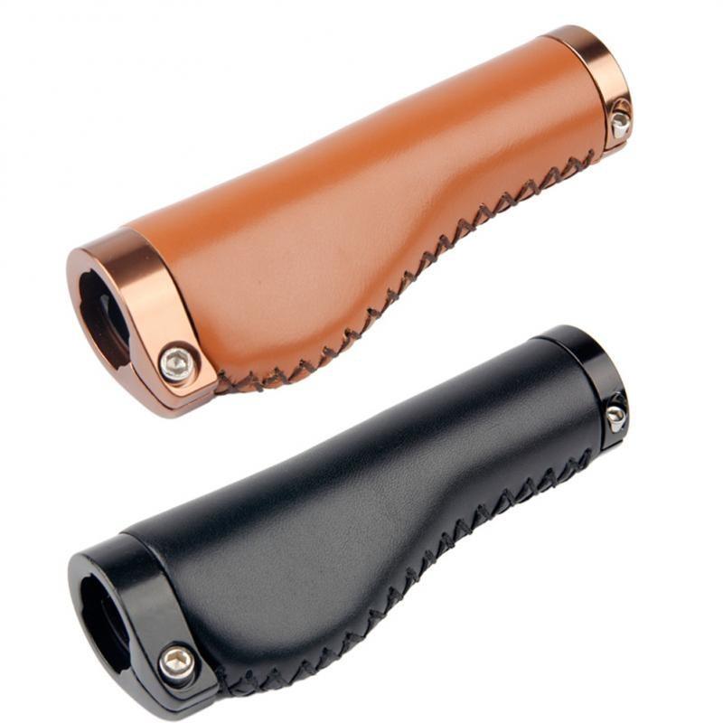 Ergonomic PU Leather Bike Handlebar Grips with Aluminum Lock-on