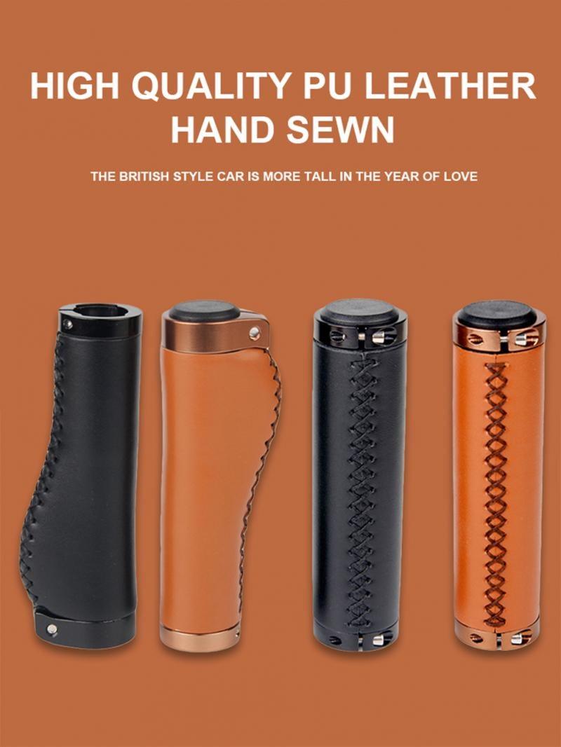 Ergonomic PU Leather Bike Handlebar Grips with Aluminum Lock-on