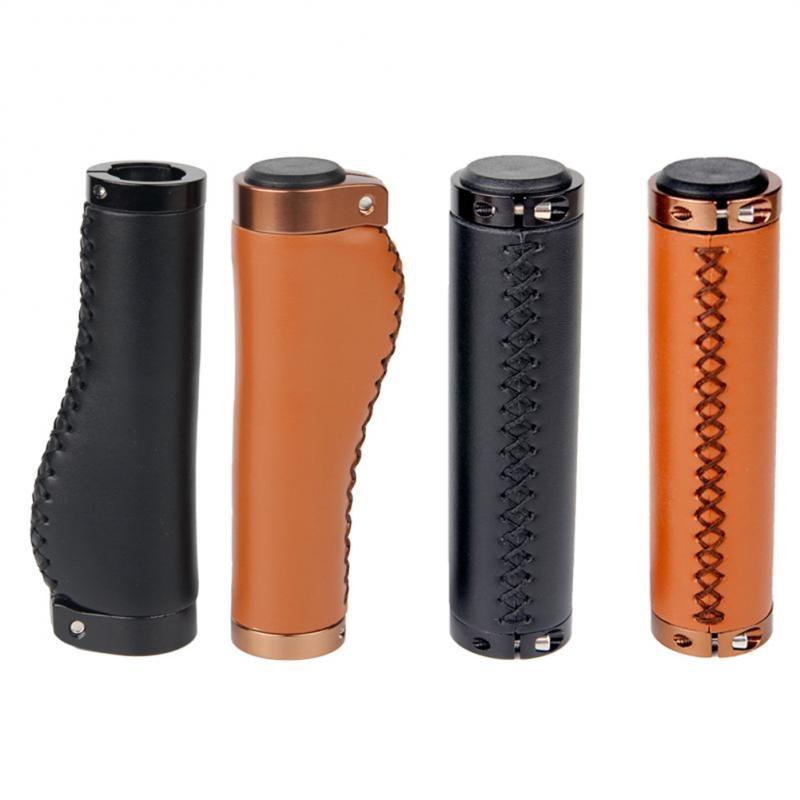 Ergonomic PU Leather Bike Handlebar Grips with Aluminum Lock-on
