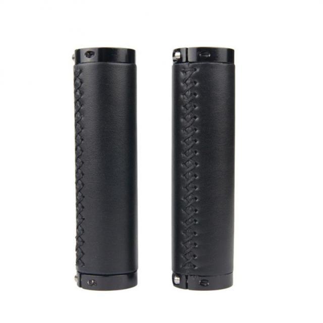 Ergonomic PU Leather Bike Handlebar Grips with Aluminum Lock-on