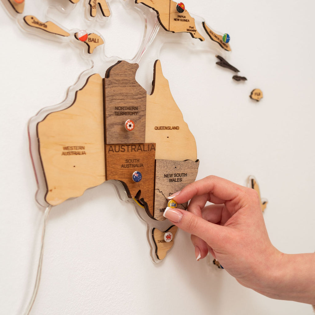 3D LED Wooden World Map Wall Art with Acrylic Background