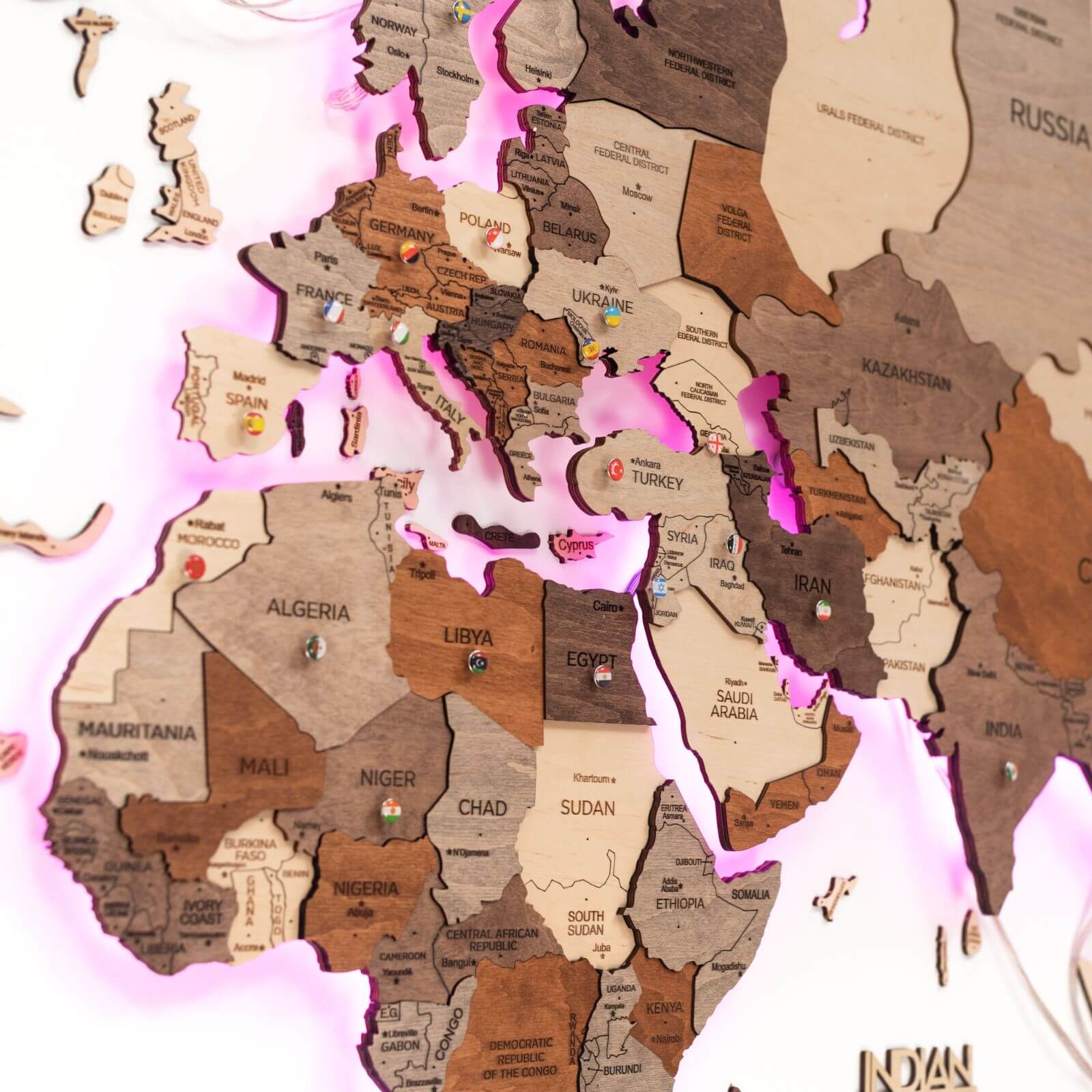 3D LED Wooden World Map 3.0 Multicolor Modern Wall Art