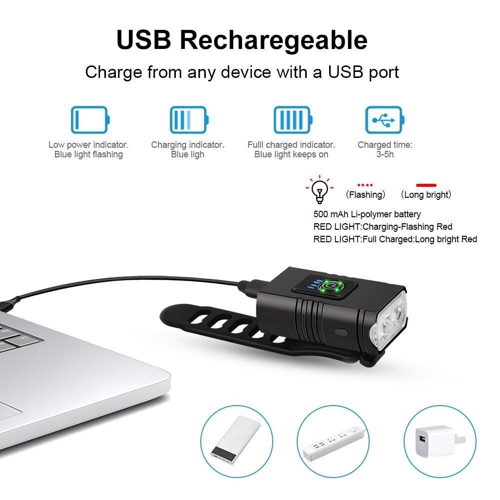 1000 Lumen LED Bike Headlight USB Rechargeable Waterproof Lamp