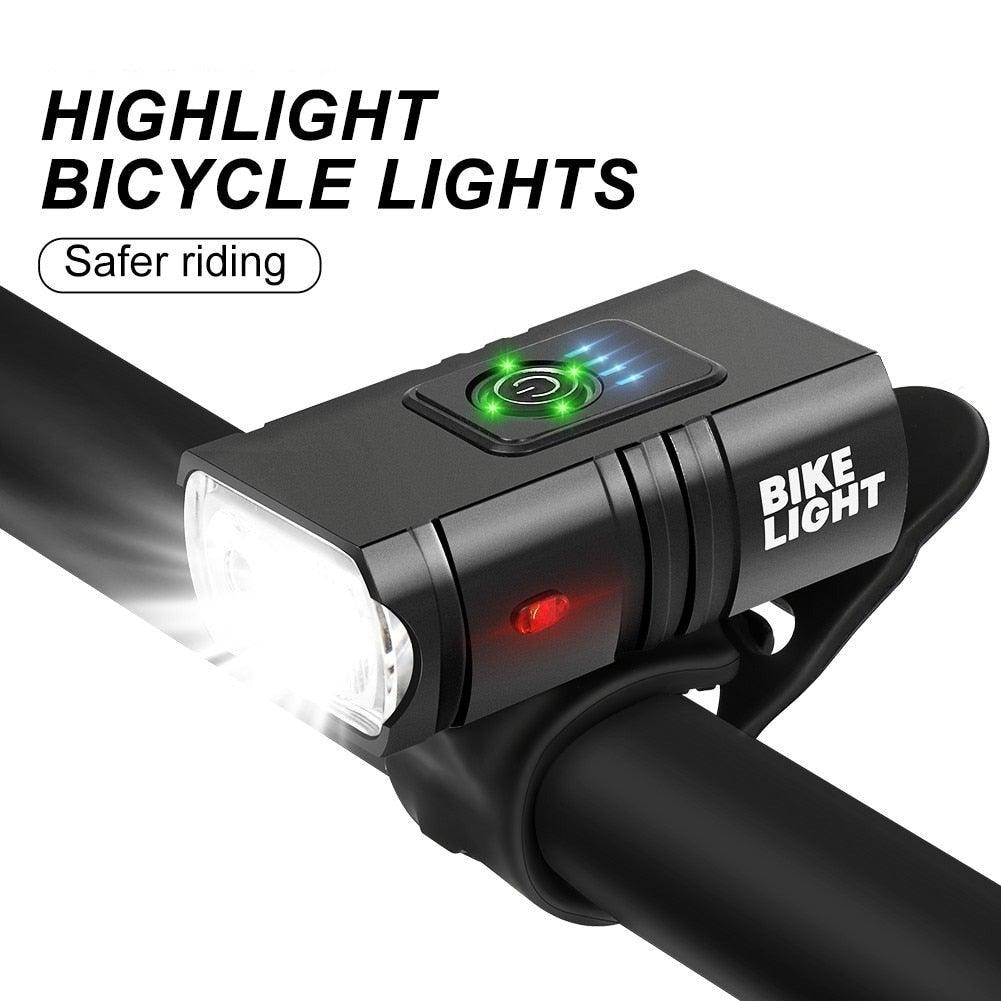 1000 lumen USB rechargeable waterproof LED bicycle headlight attached to bike
