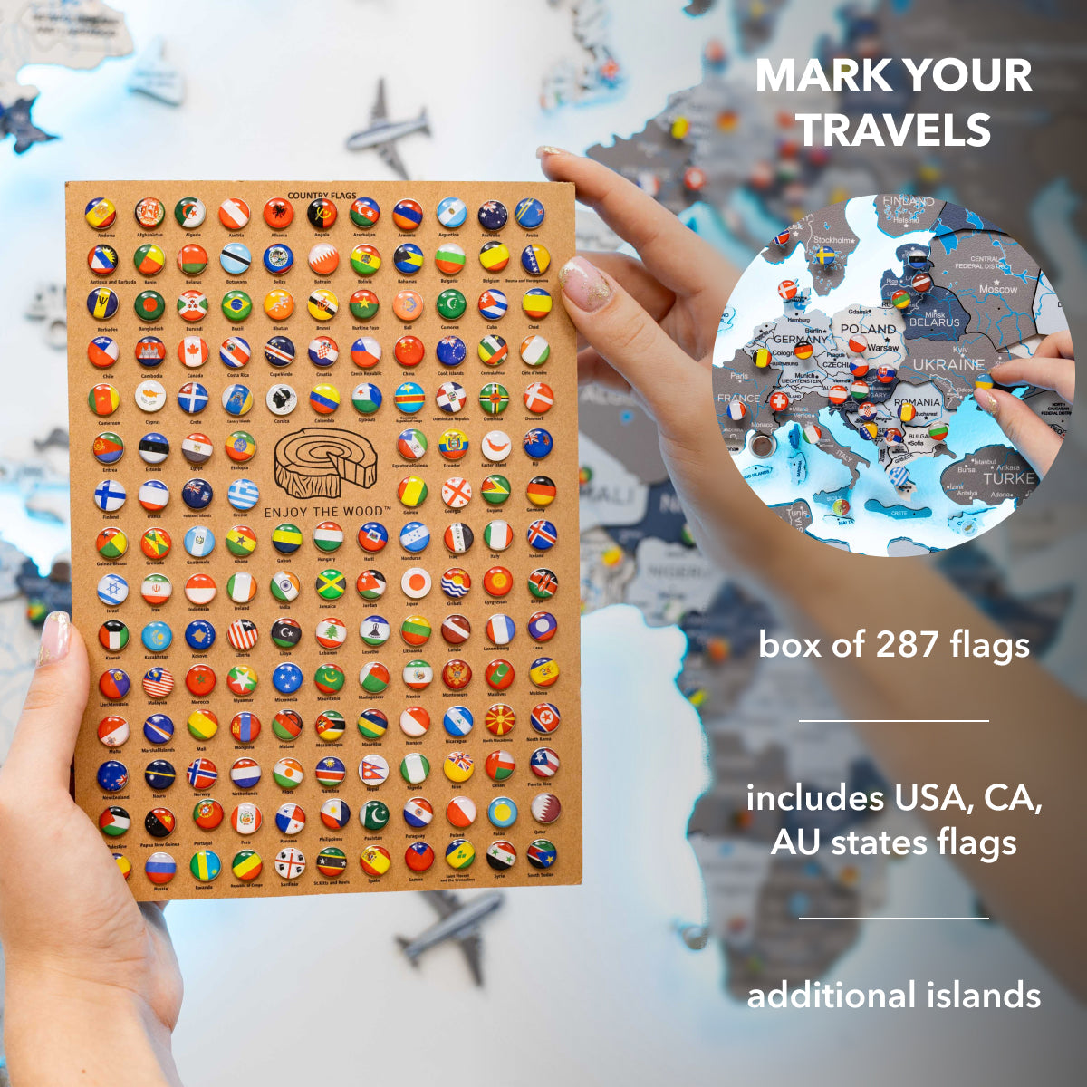 3D Luminous Wooden World Map 3.0 with LED Backlight & Smart Sync