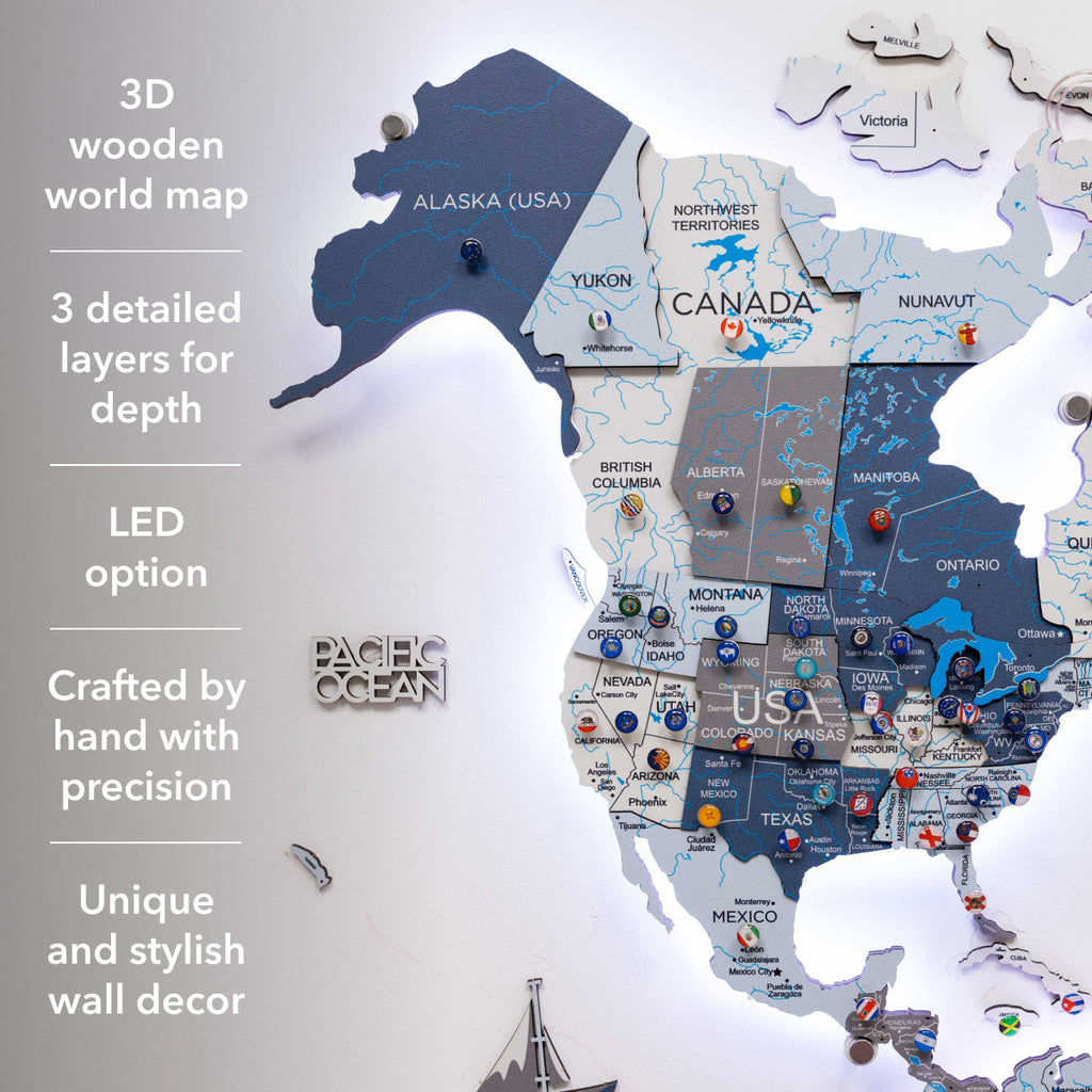 3D Luminous Wooden World Map 3.0 with LED Backlight & Smart Sync