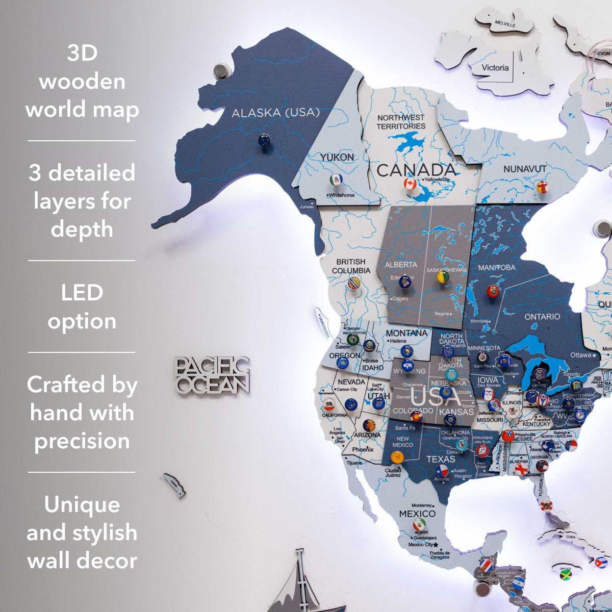 3D Luminous Wooden World Map 3.0 with LED Backlight & Smart Sync