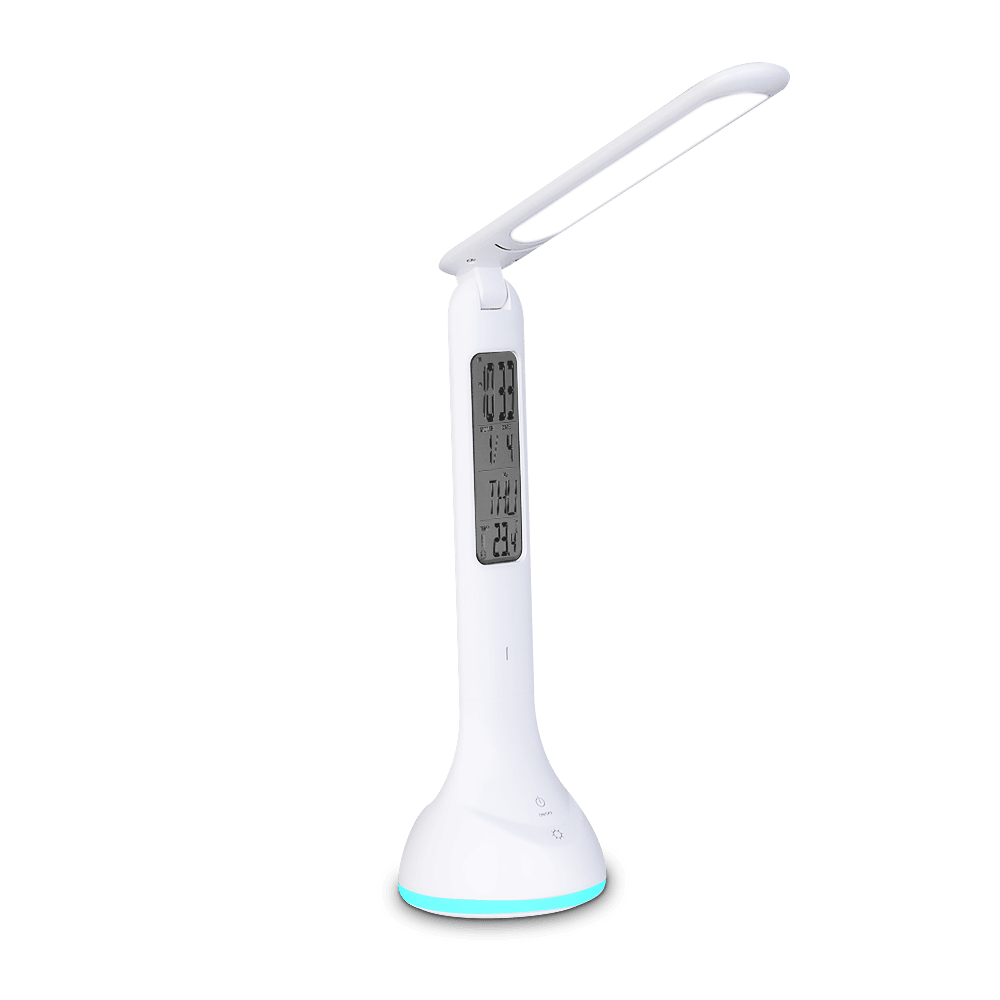 Foldable LED Smart Desk Lamp with Calendar & Alarm - White