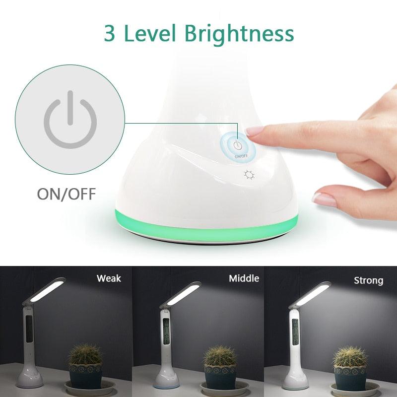 Foldable LED Smart Desk Lamp with Calendar & Alarm - White