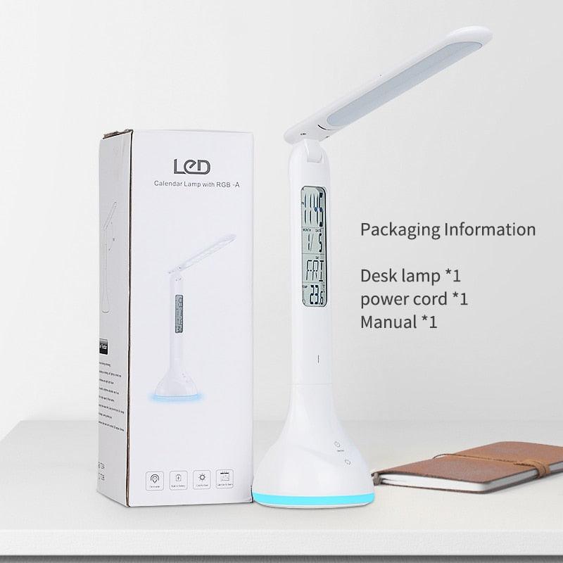 Foldable LED Smart Desk Lamp with Calendar & Alarm - White