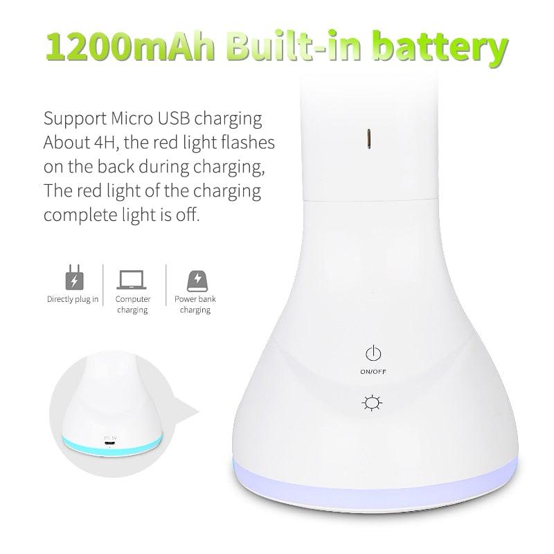 Foldable LED Smart Desk Lamp with Calendar & Alarm - White
