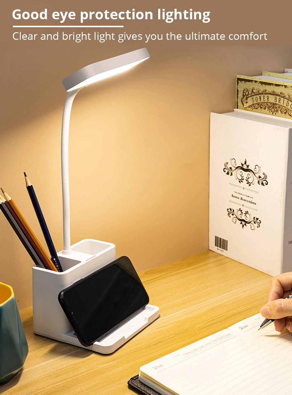 Rechargeable LED Desk Lamp with Pen Holder and Phone Stand