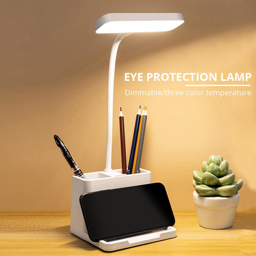 Rechargeable LED Desk Lamp with Pen Holder and Phone Stand