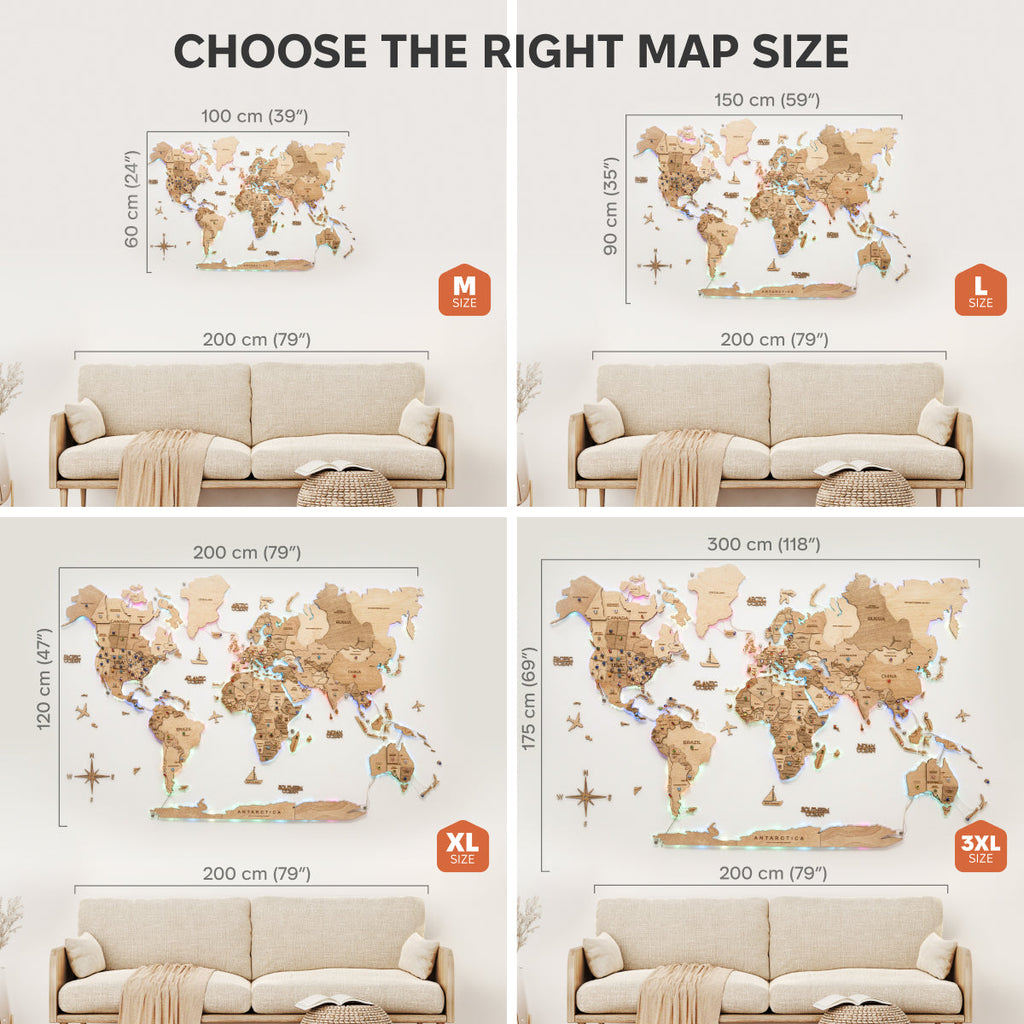 3D LED Wooden World Map 2.0 Gold – Smart Wall Decor & Art