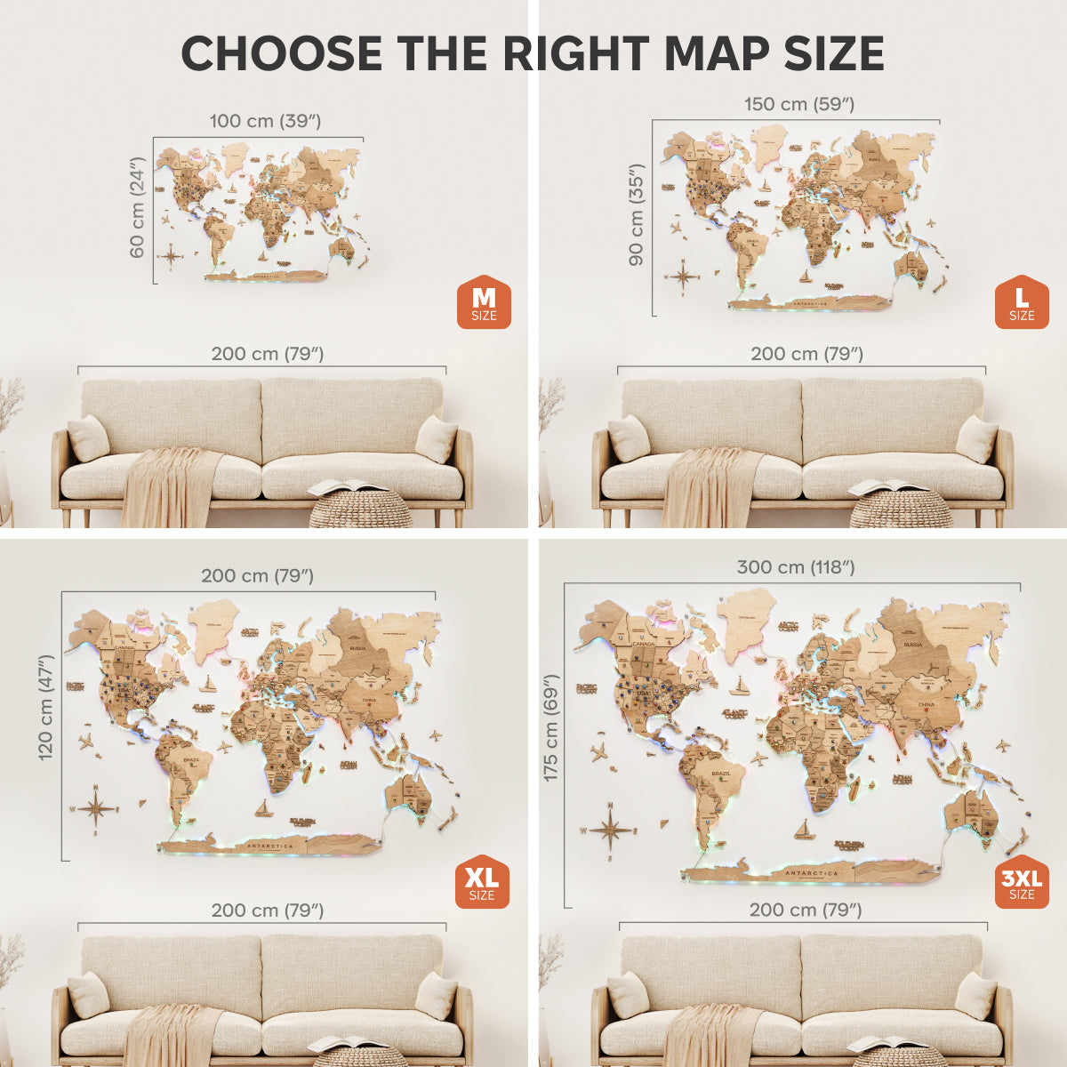 3D LED Wooden World Map 2.0 Gold – Smart Wall Decor & Art