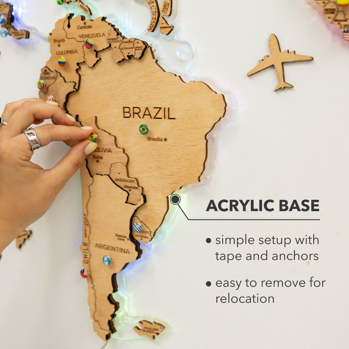 3D LED Wooden World Map 2.0 Gold – Smart Wall Decor & Art