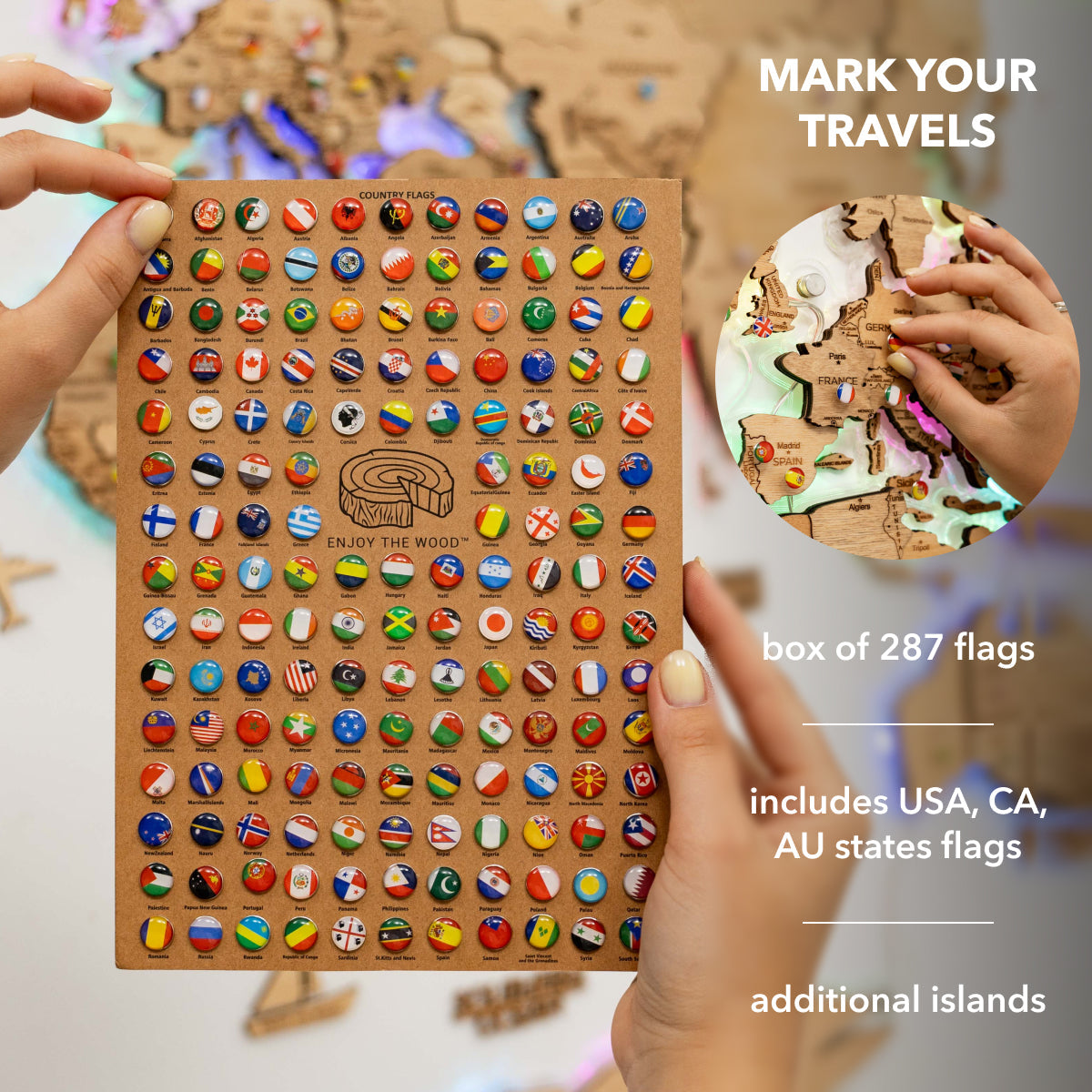 3D LED Wooden World Map 2.0 Gold – Smart Wall Decor & Art