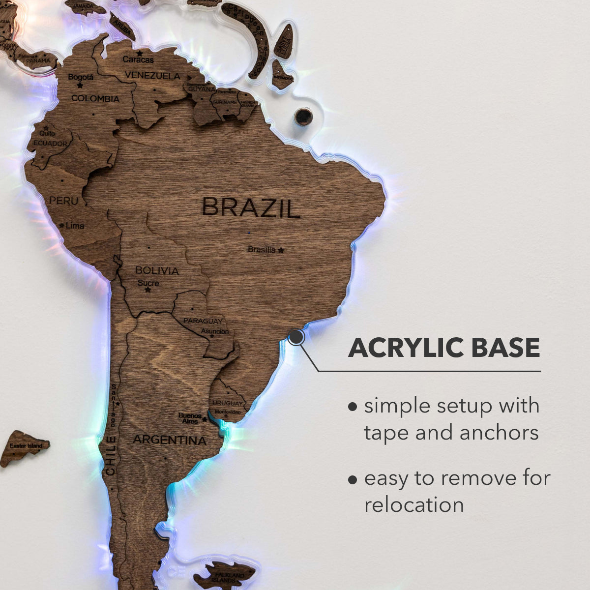 3D LED Wooden World Map 2.0 Dark Walnut Modern Wall Art