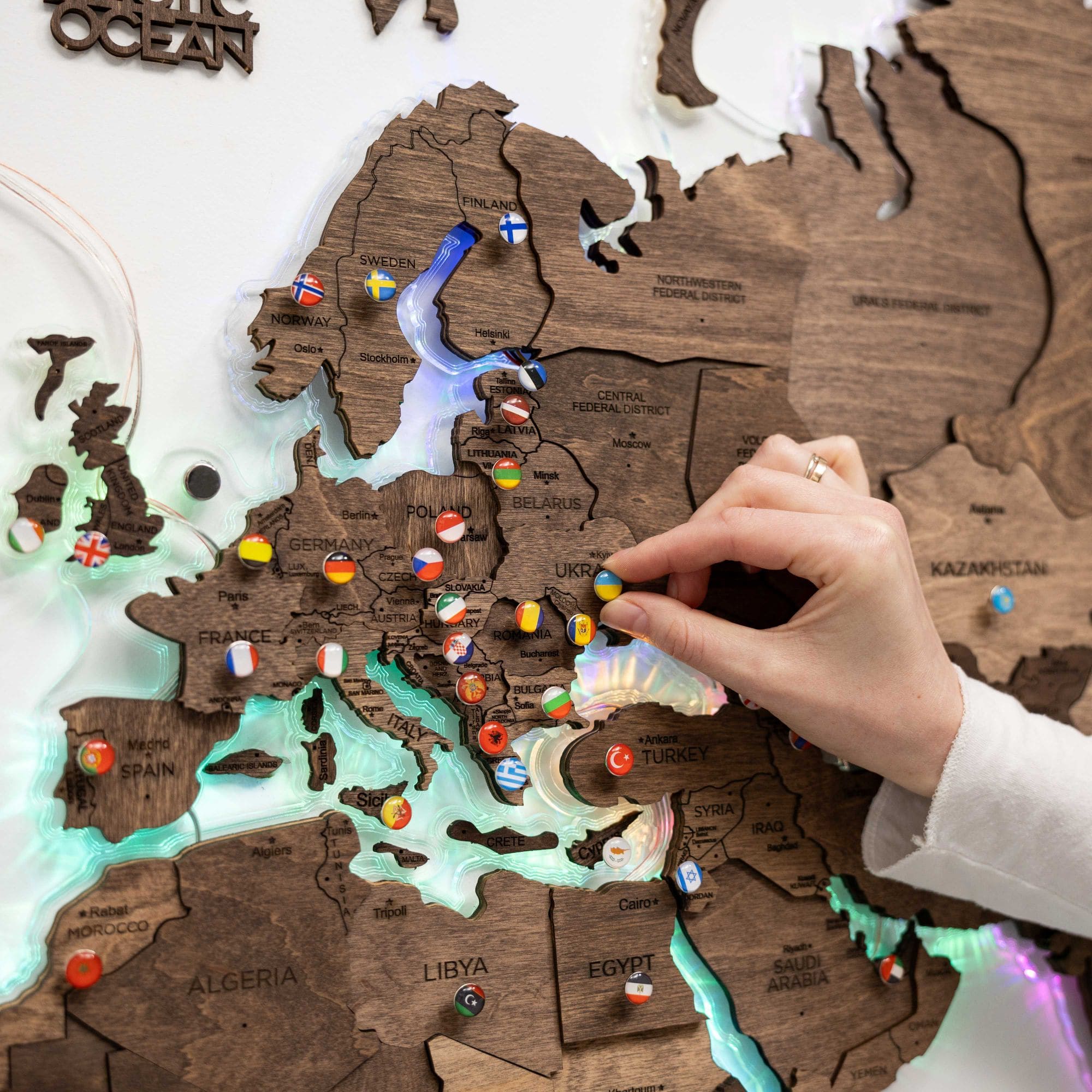 3D LED Wooden World Map 2.0 Dark Walnut Modern Wall Art