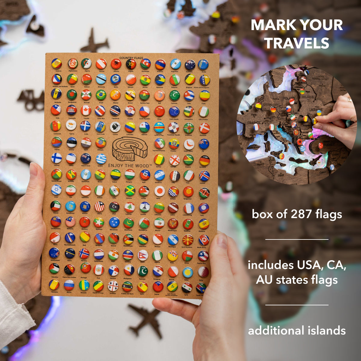 3D LED Wooden World Map 2.0 Dark Walnut Modern Wall Art