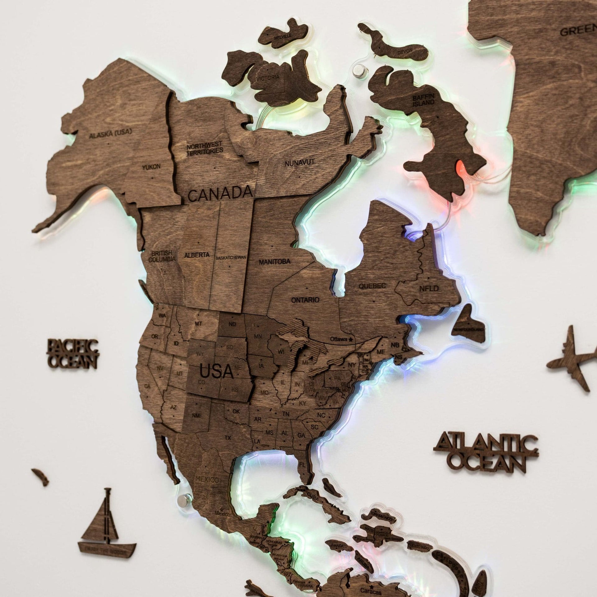 3D LED Wooden World Map 2.0 Dark Walnut Modern Wall Art