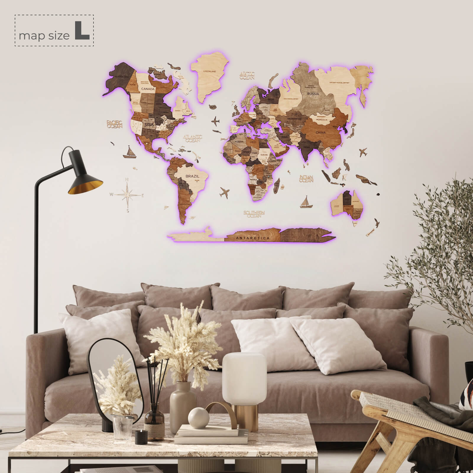 3D LED Wooden World Map 3.0 Multicolor Modern Wall Art