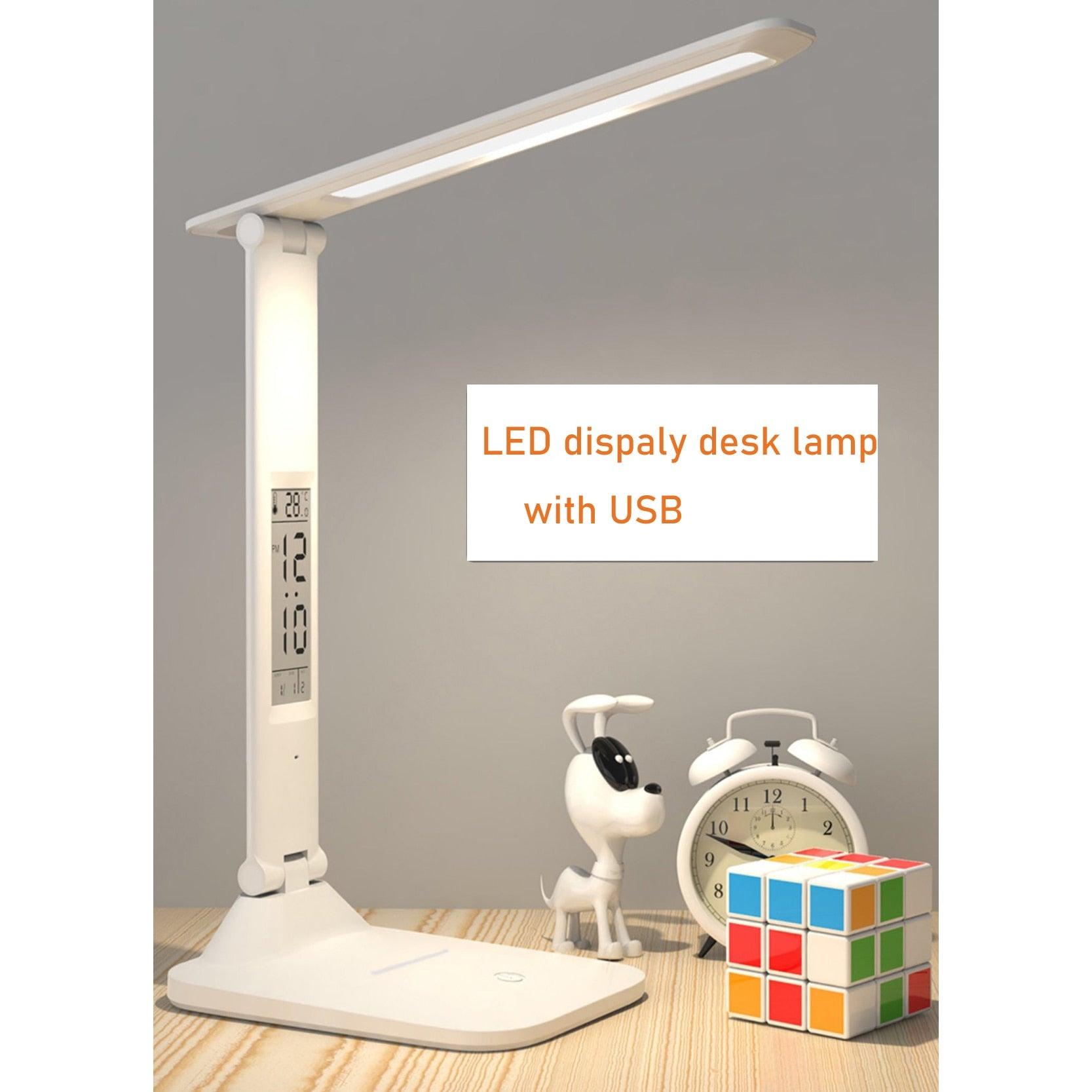 Minimalist LED Desk Lamp with Wireless Charger & Clock - White