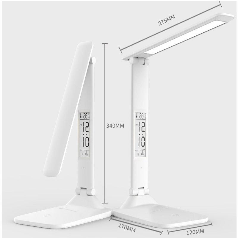 Minimalist LED Desk Lamp with Wireless Charger & Clock - White