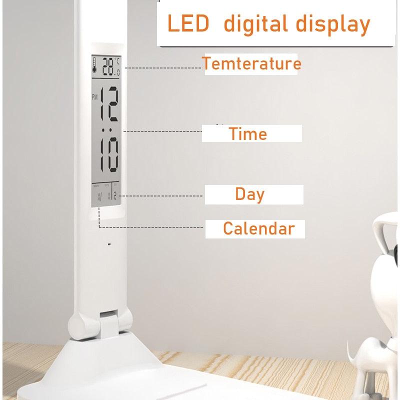 Minimalist LED Desk Lamp with Wireless Charger & Clock - White