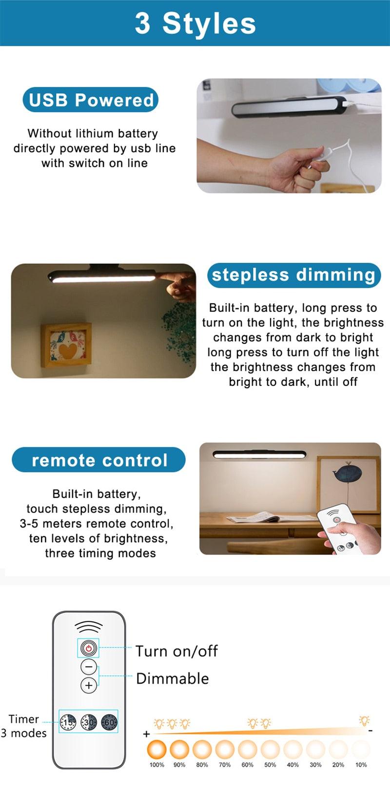 Dimmable Wireless LED Desk Lamp – Rechargeable Eye-Care Light