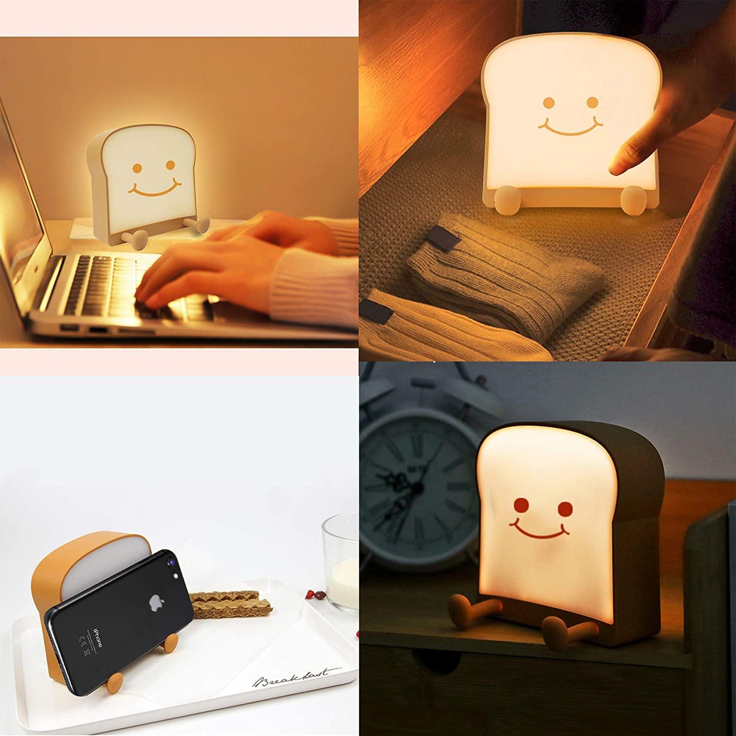 Toast-Shaped LED Night Light with Phone Holder and Dimming