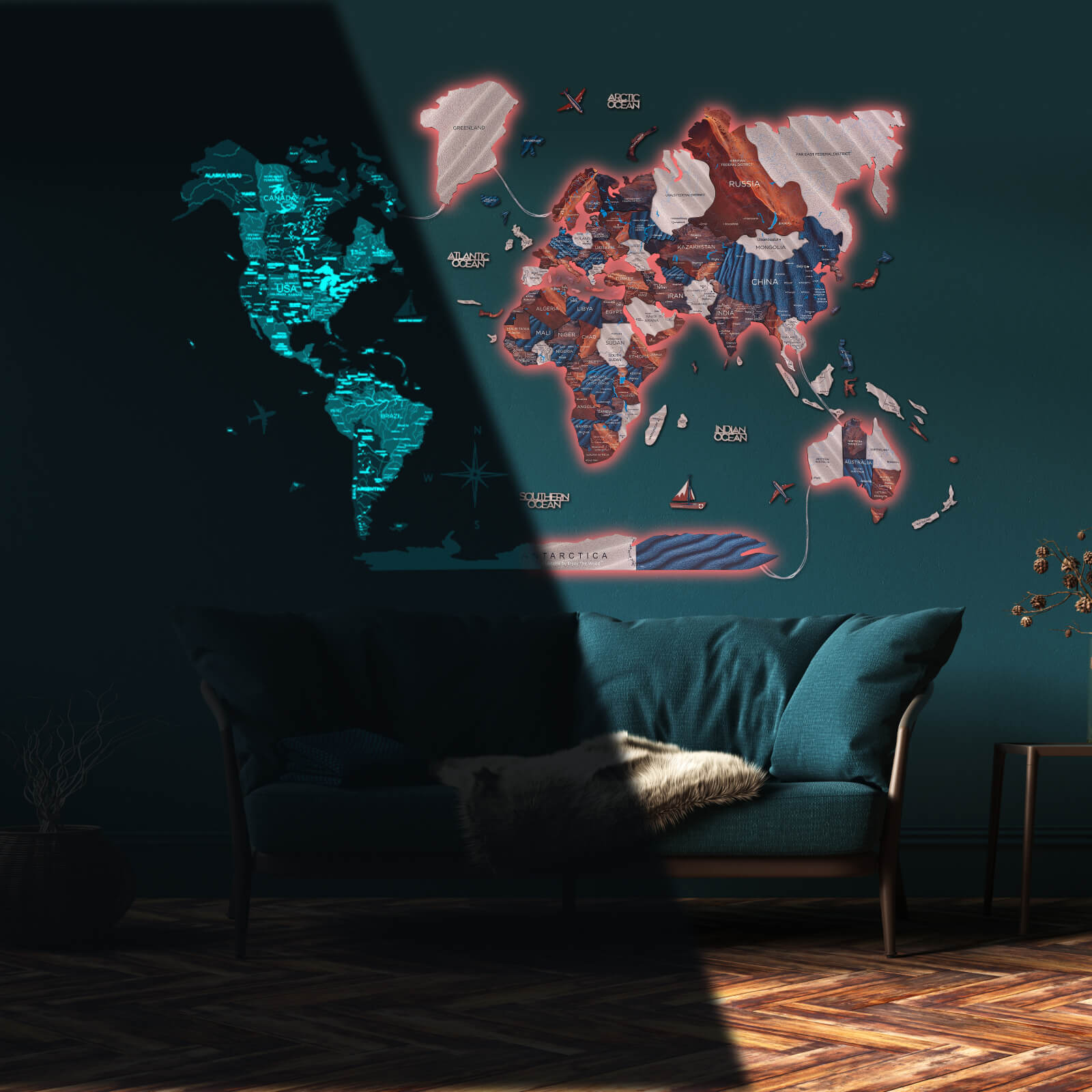 Interactive LED Wooden World Map 3.0 Luminous Wall Art