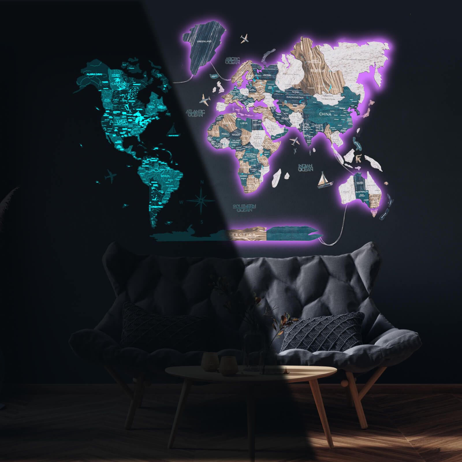 3D LED Mystery Wooden World Map 3.0 Interactive Wall Art