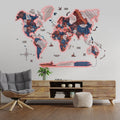 Interactive 3D LED wooden world map with colorful backlight in a modern living room