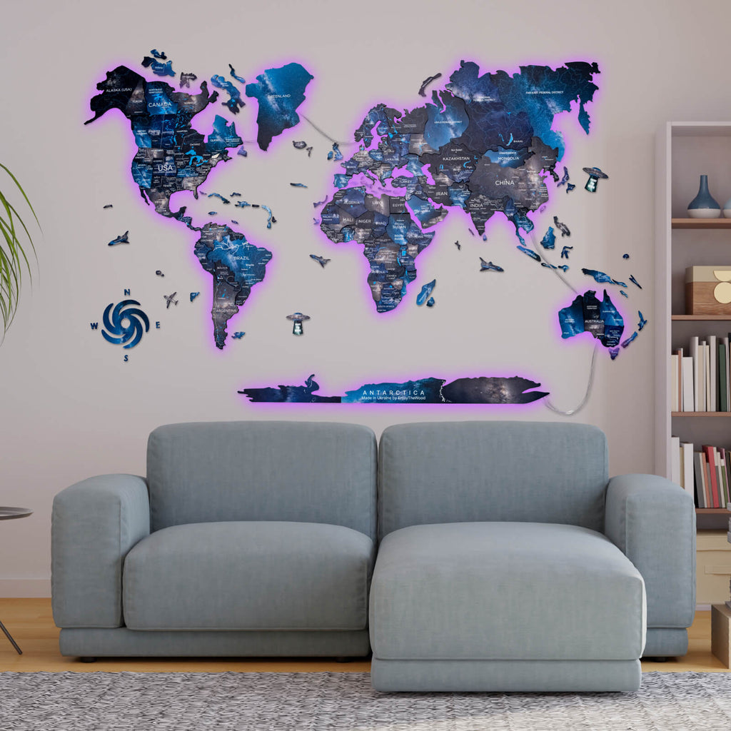 3D LED Luminous Wooden World Map 3.0 Space Interactive Wall Decor