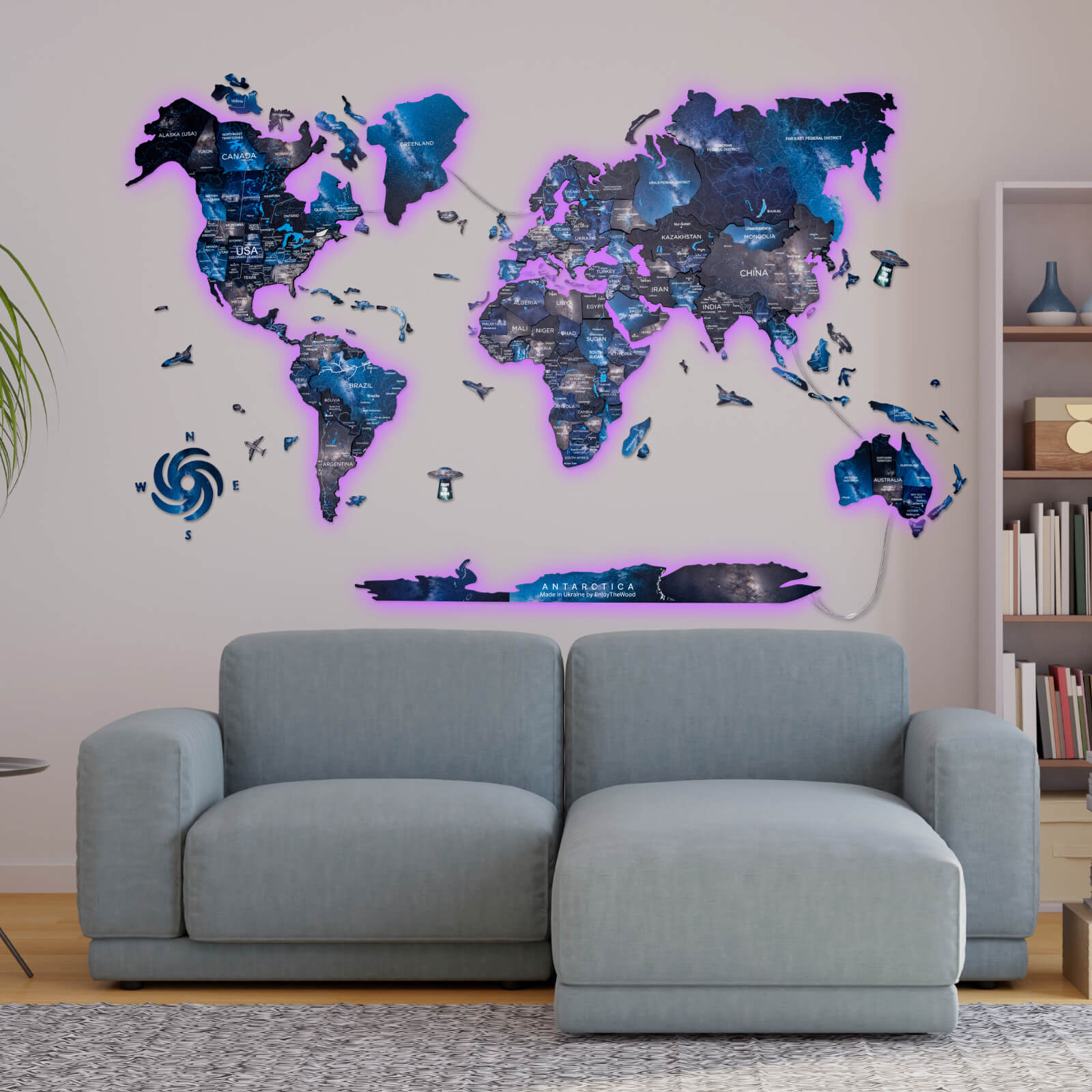 3D LED Luminous Wooden World Map 3.0 Space Interactive Wall Decor
