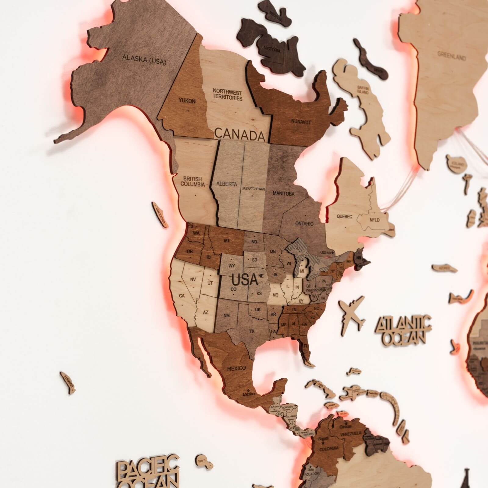 3D LED Wooden World Map 3.0 Multicolor Modern Wall Art