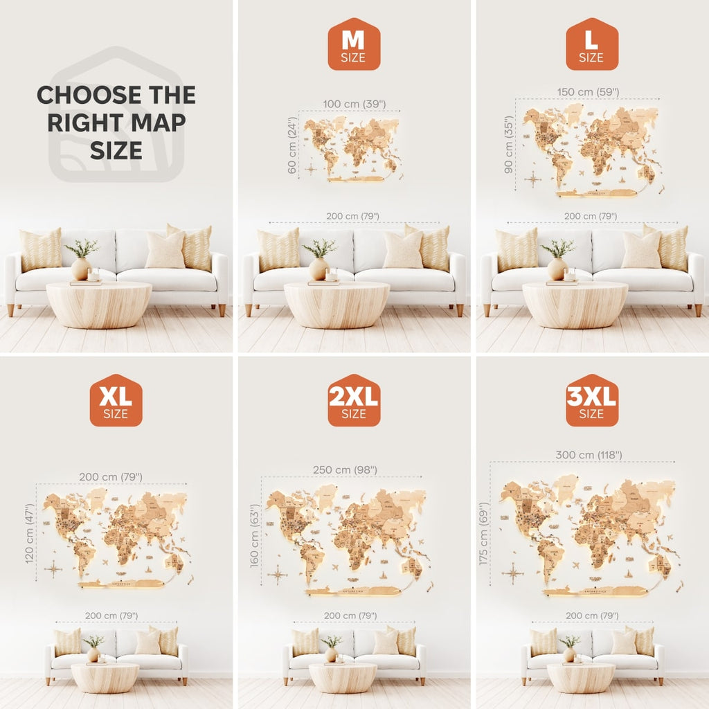 3D LED Wooden World Map 3.0 Gold Interactive Backlit Wall Art