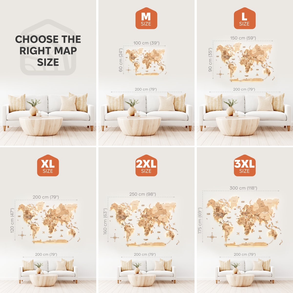 3D LED Wooden World Map 3.0 Gold Interactive Backlit Wall Art