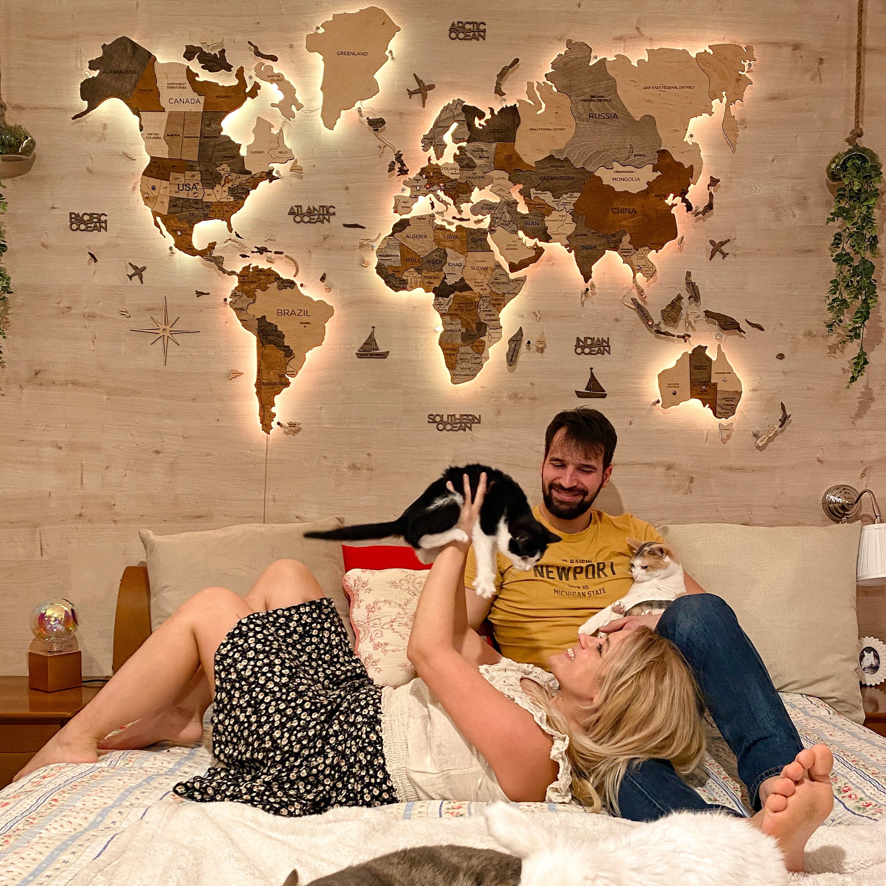 3D LED Wooden World Map Wall Art with Acrylic Background