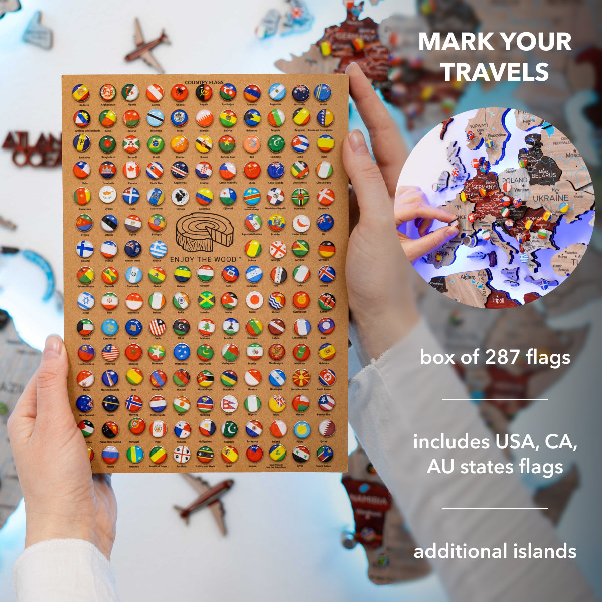 3D LED Luminous Wooden World Map 3.0 Urban Wall Art