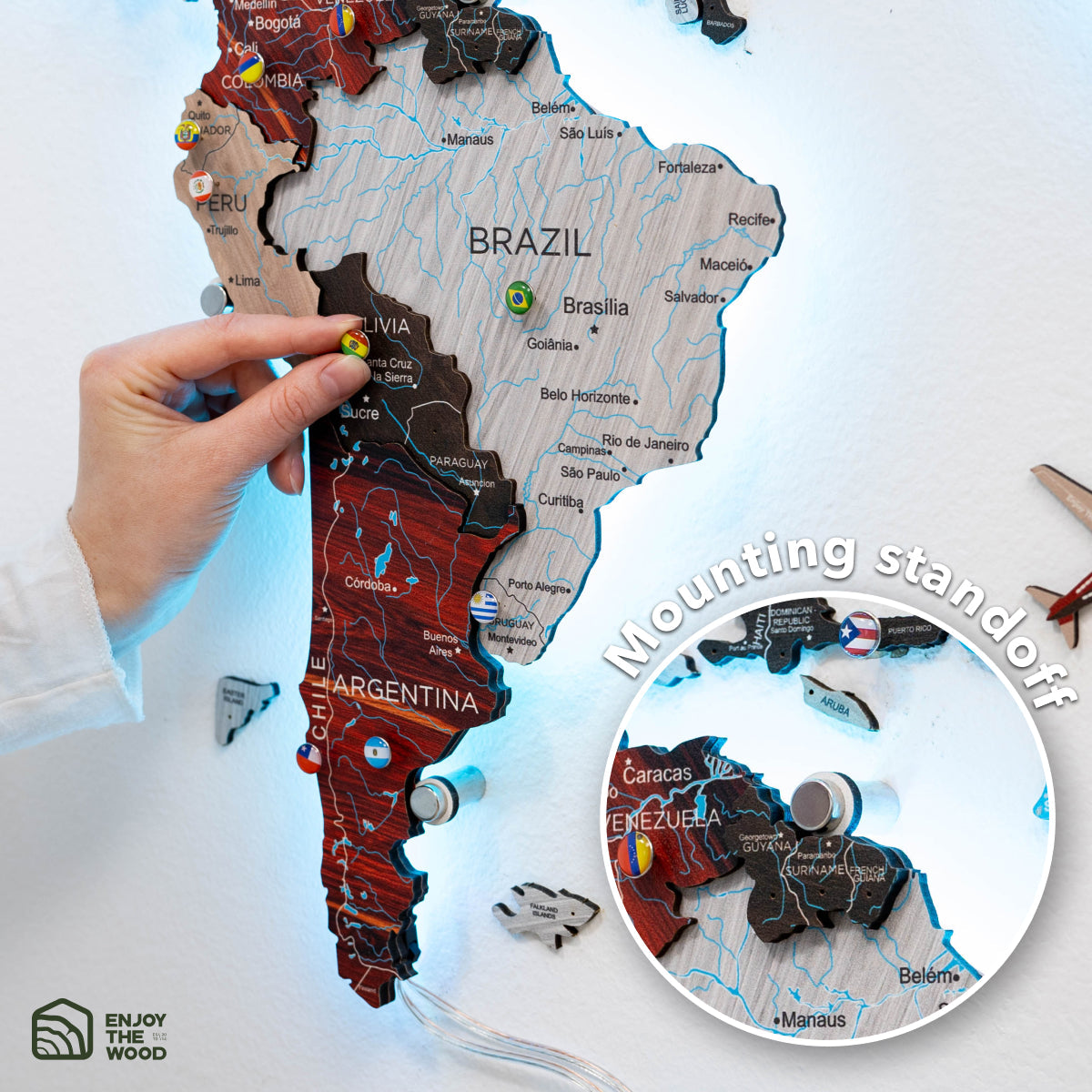 3D LED Luminous Wooden World Map 3.0 Urban Wall Art