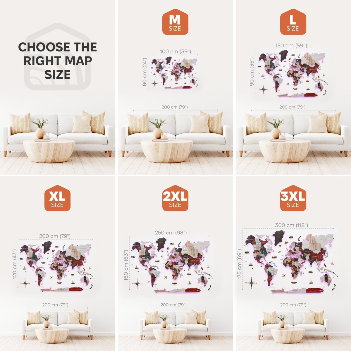 3D LED Luminous Wooden World Map 3.0 Urban Wall Art