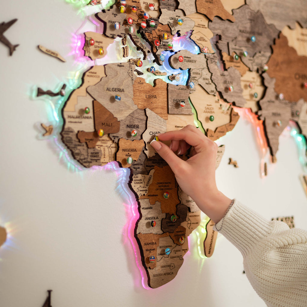 3D LED Wooden World Map Wall Art with Acrylic Background