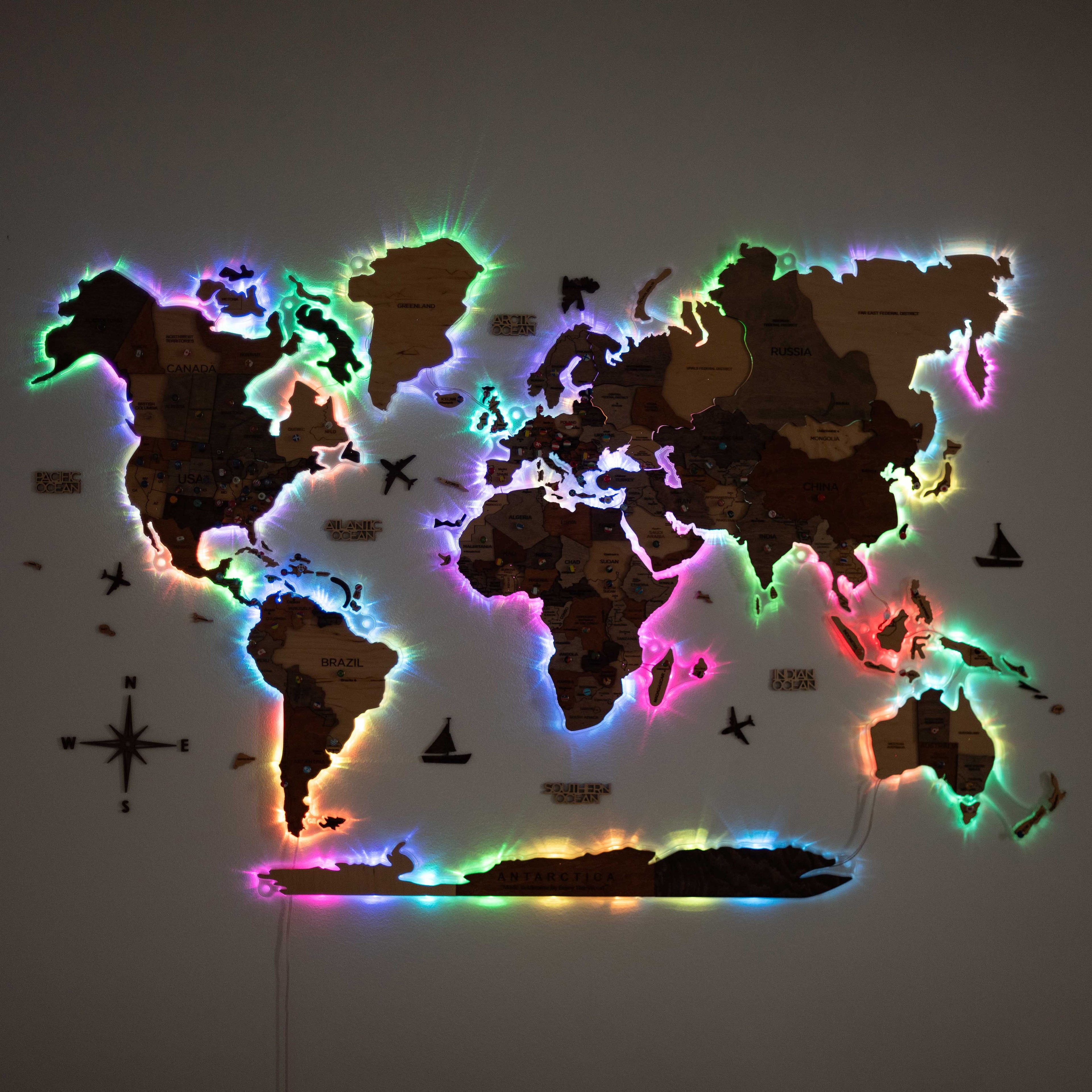 3D LED Wooden World Map Wall Art with Acrylic Background