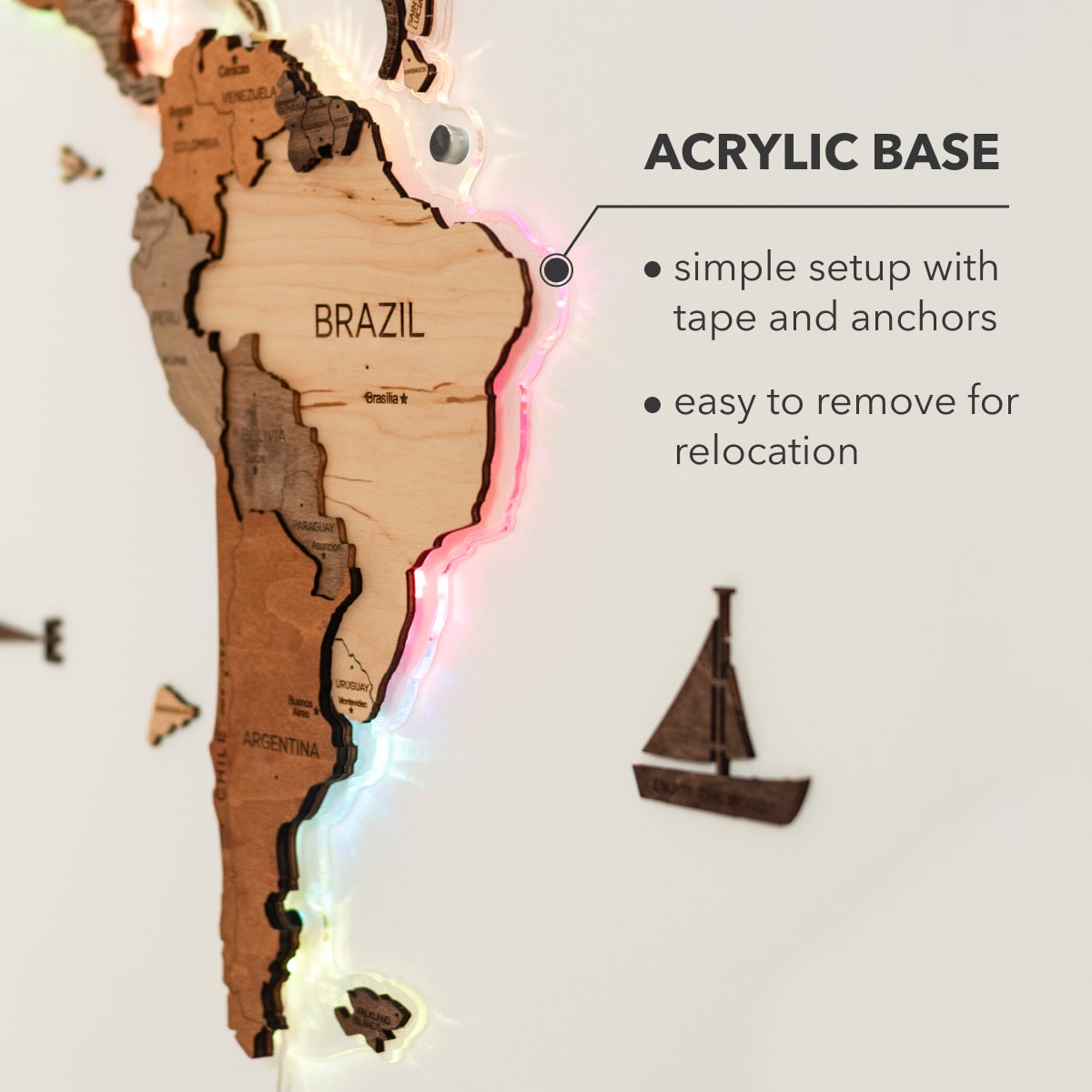 3D LED Wooden World Map Wall Art with Acrylic Background