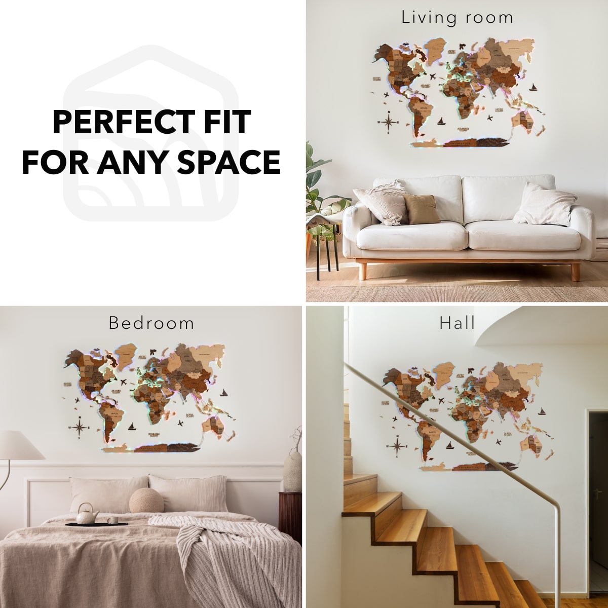 3D LED Wooden World Map Wall Art with Acrylic Background