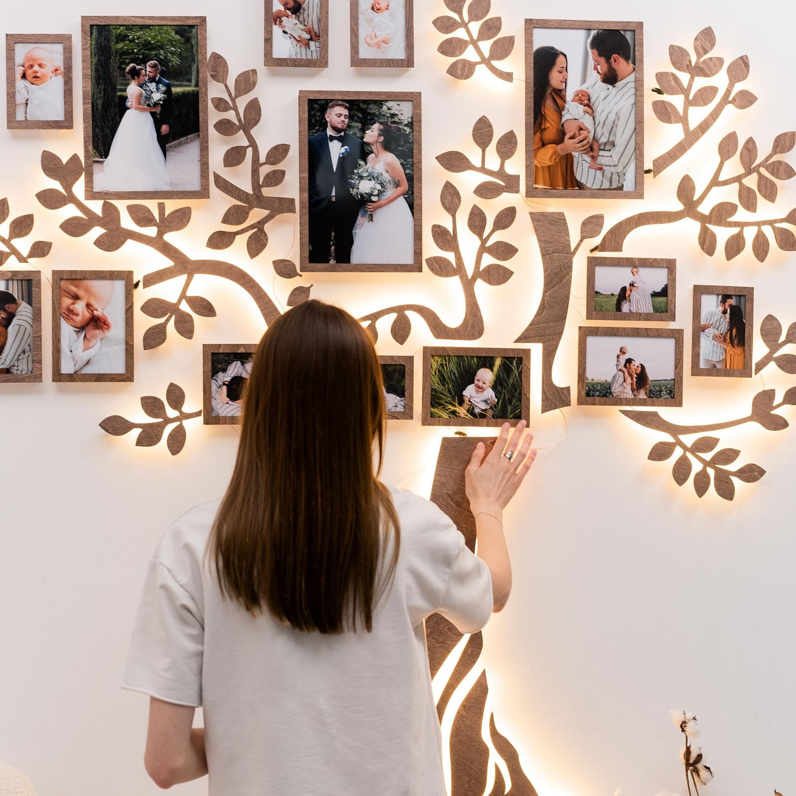 LED Lighted Wooden Family Tree Wall Art for Personalized Decor