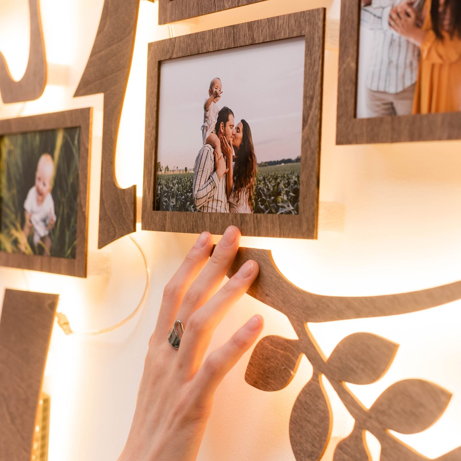 LED Lighted Wooden Family Tree Wall Art for Personalized Decor